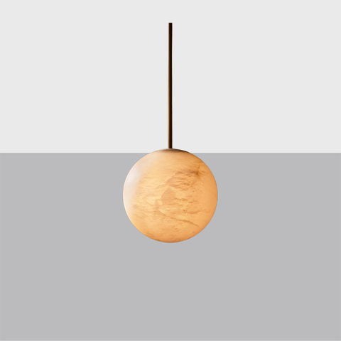 Hand-Carved Alabaster Globe Pendant – Luxury Stone Light