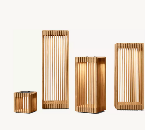 Porto Teak Round Solar Lantern