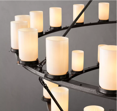 Ondra Round 2-Tier Milk Glass Chandelier 72"