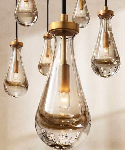 54" Rain Rectangular Chandelier  – Glass Drop & Brass