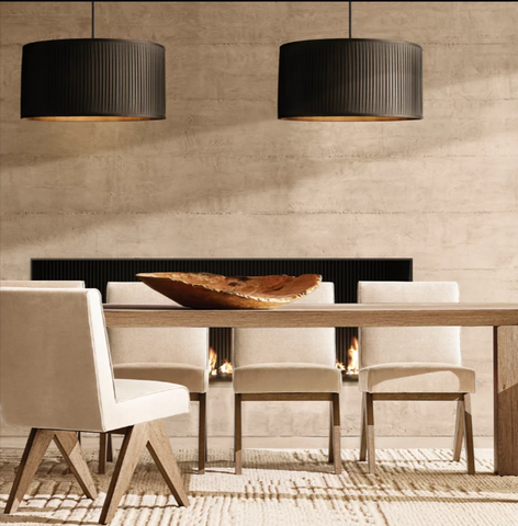 Luxury Reed Pleated Drum Pendant Light with Steel Frame