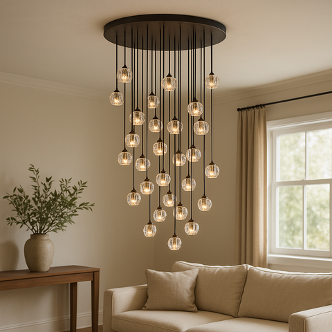 Boule De Cristal Clear Glass Round Cluster Chandelier 40"