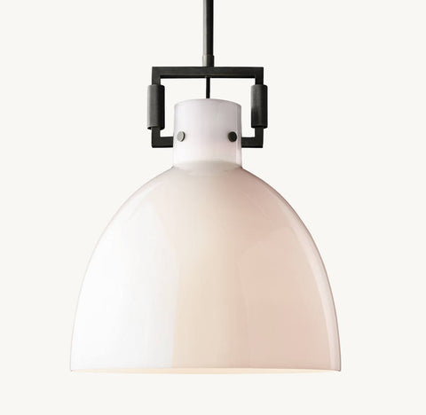 Machinist Milk Glass Cloche Pendant – Brass & Nickel