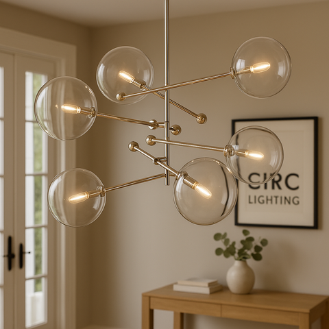 Glass Globe Mobile Six-Arm Chandelier 55"