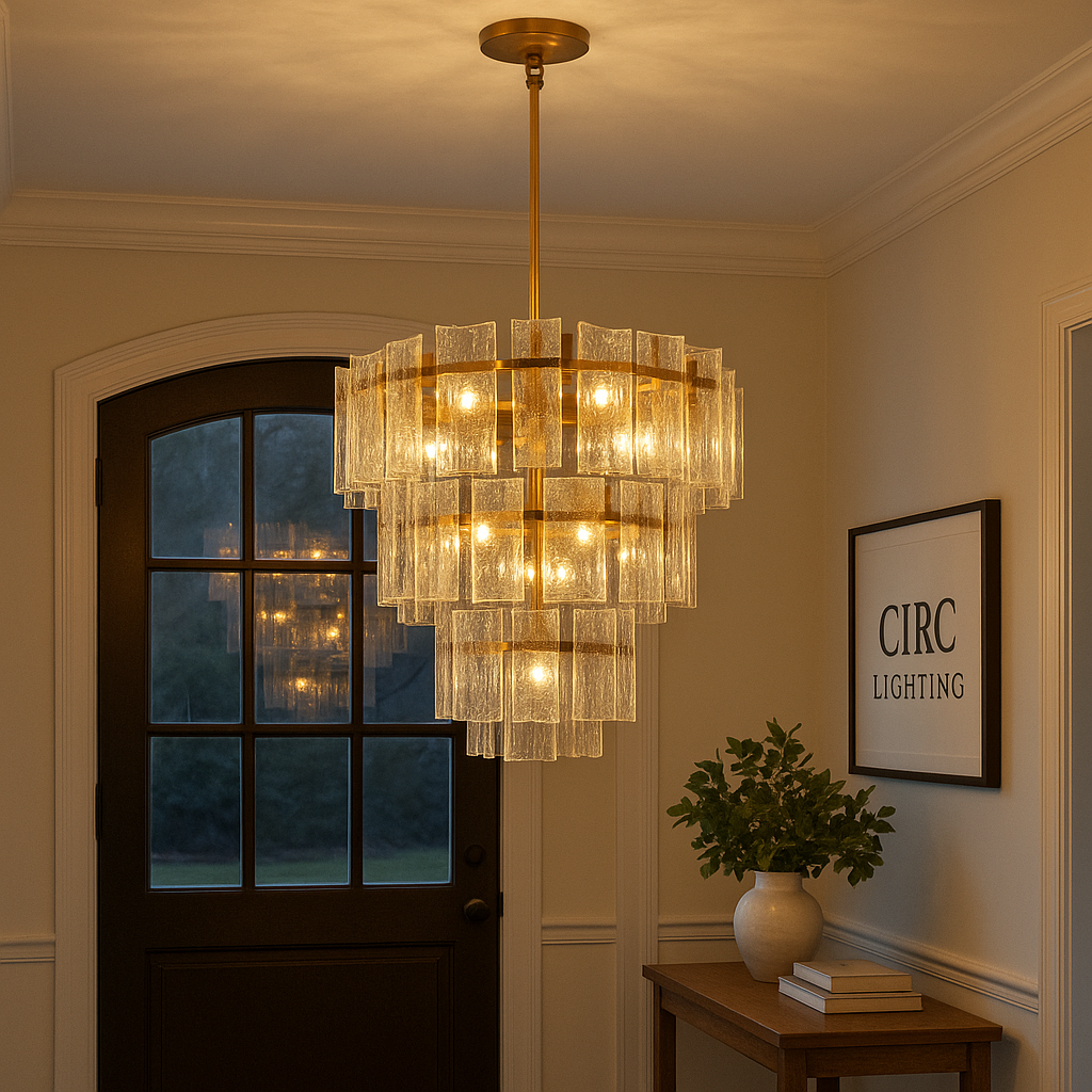 Lattice Clear Glass Tiered Round Chandelier 36"