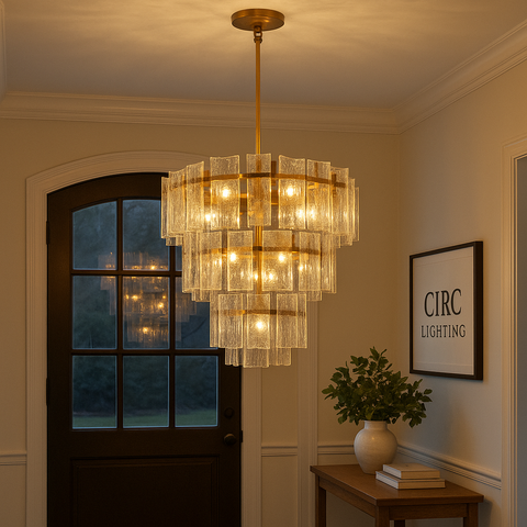 Lattice Clear Glass Tiered Round Chandelier 36"