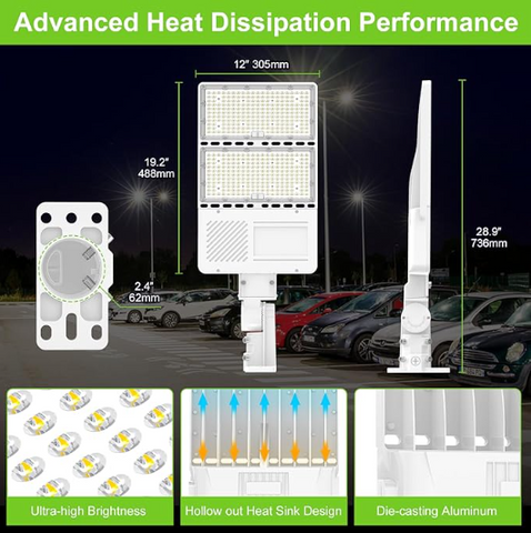 CIRC 200W–320W LED Shoebox Area Light 320W/240W/200W Selectable 5000K 100–277V Built-In Photocell A&N Bracket White