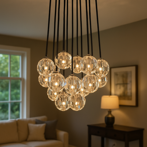 Boule De Cristal Clear Glass Round Cluster Chandelier 24"