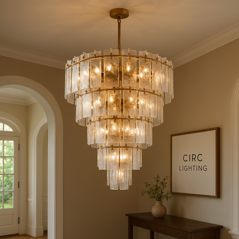 Lattice Clear Glass Tiered Round Chandelier 47"