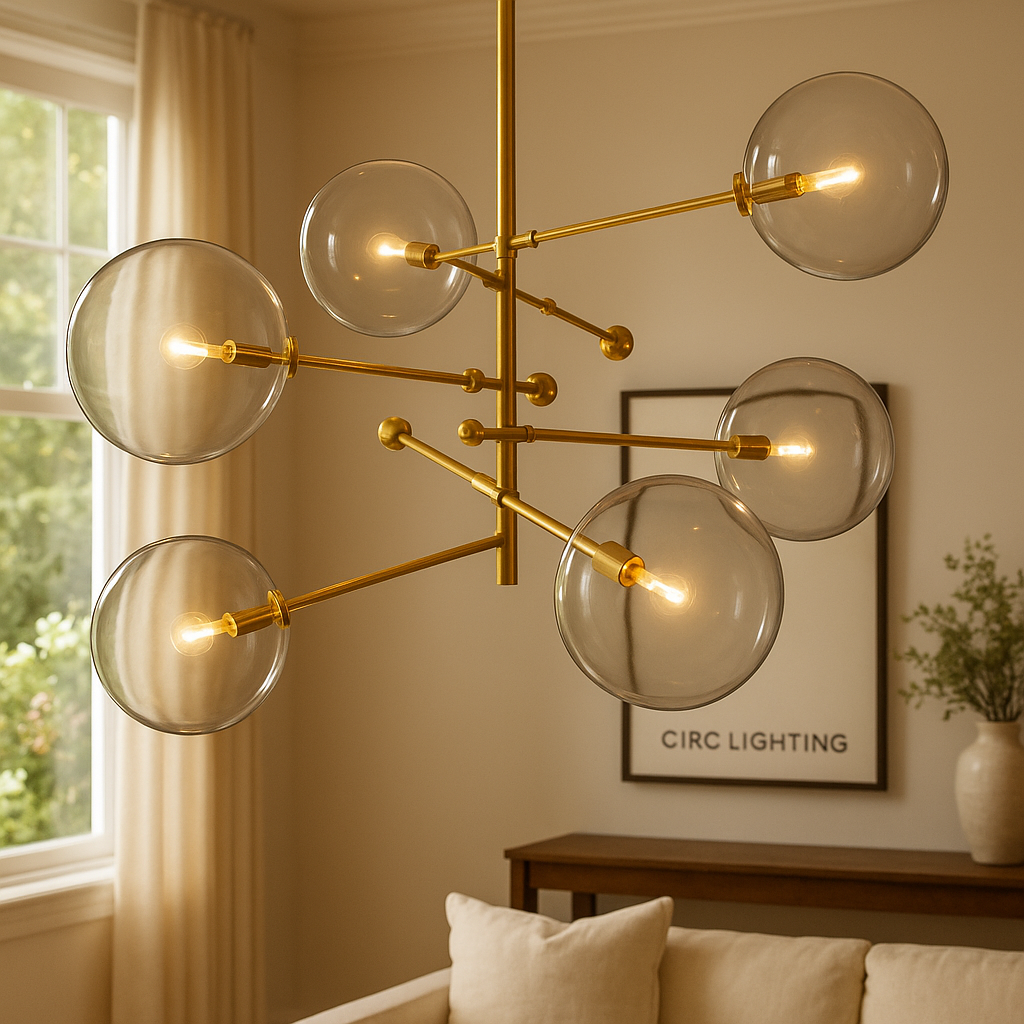 Glass Globe Mobile Six-Arm Chandelier 55"