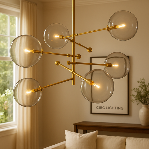 Glass Globe Mobile Six-Arm Chandelier 55"