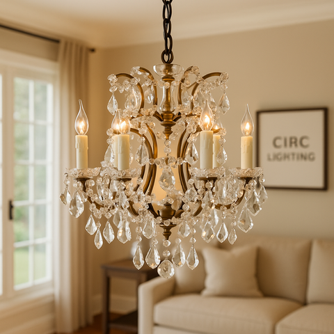 19th C. Rococo Iron & Crystal Round Chandelier 18"