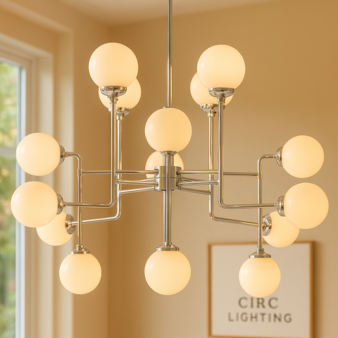 Bistro Globe Milk Glass Chandelier 56"