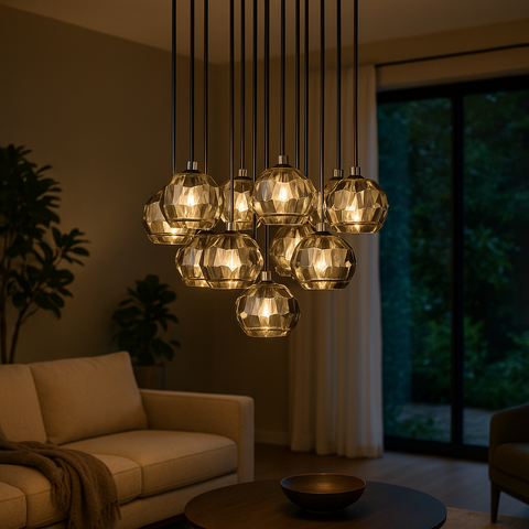 Boule De Cristal Smoke Glass Round Cluster Chandelier 24"