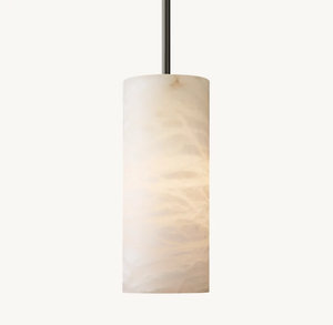 Hand-Carved Alabaster Cylinder Pendant – Luxury Stone Light