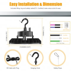 CIRC 240W  LED High Bay Light Selectable (240W/200W/150W) 5000K Microwave Sensor Port 120°