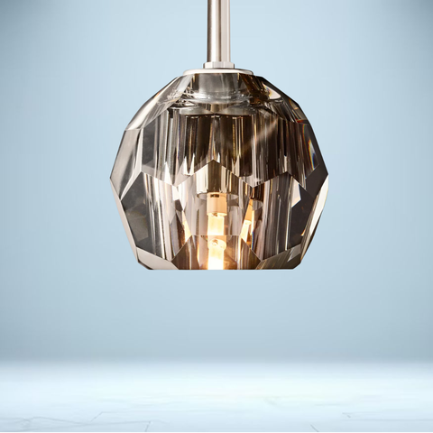Faceted Crystal Sphere Pendant 5" | Smoke K9 Glass & Solid Brass