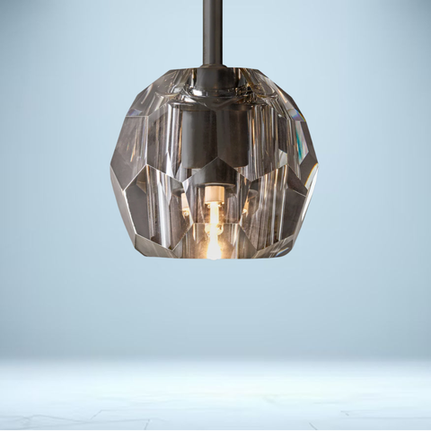 Faceted Crystal Sphere Pendant 5" | Smoke K9 Glass & Solid Brass