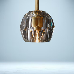 Faceted Crystal Sphere Pendant 5" | Smoke K9 Glass & Solid Brass