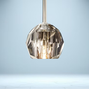 Faceted Crystal Sphere Pendant 5" | Smoke K9 Glass & Solid Brass