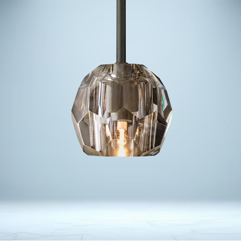 Faceted Crystal Sphere Pendant 5" | Smoke K9 Glass & Solid Brass