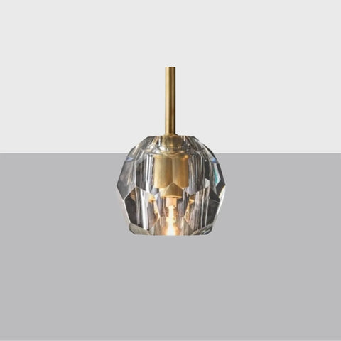 Faceted Crystal Sphere Pendant 5" | Smoke K9 Glass & Solid Brass