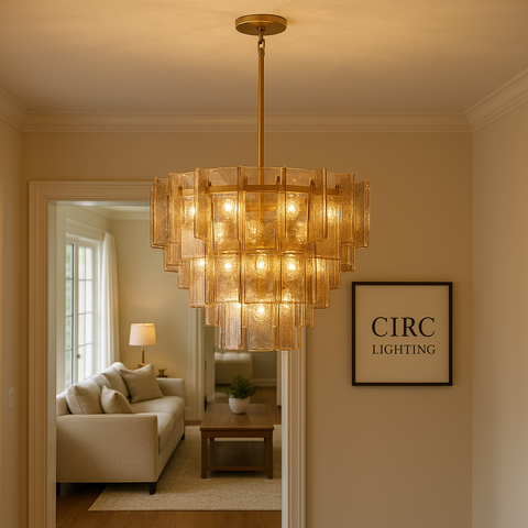 Lattice Smoke Glass Tiered Round Chandelier 36"