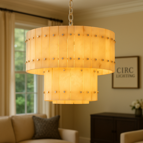 San Marco Alabaster Round Tiered Chandelier 22"
