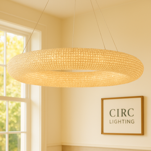 Crystal Halo Clear Round LED Chandelier 72"