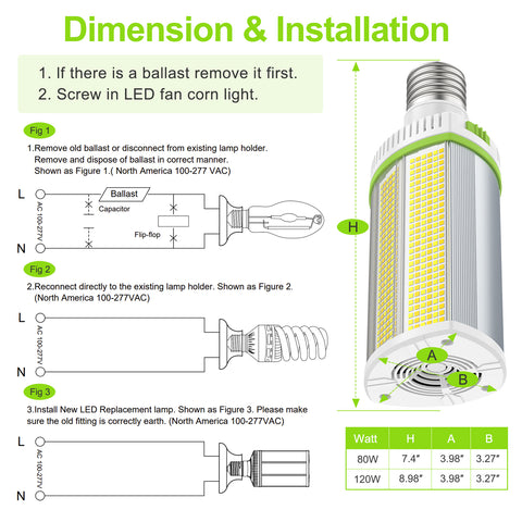 E39 High Output LED Horizontal Corn Light 120W/100W/80W CCT Tunable 4500K-5700K