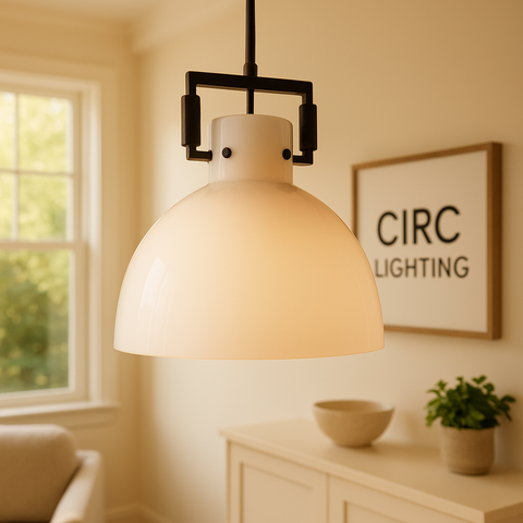 Machinist Milk Glass Cloche Pendant