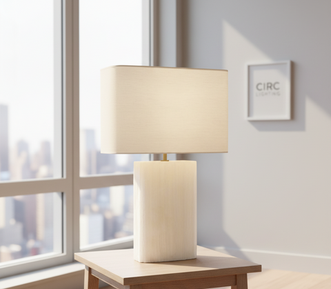 Tallado Alabaster Convex Accent Table Lamp