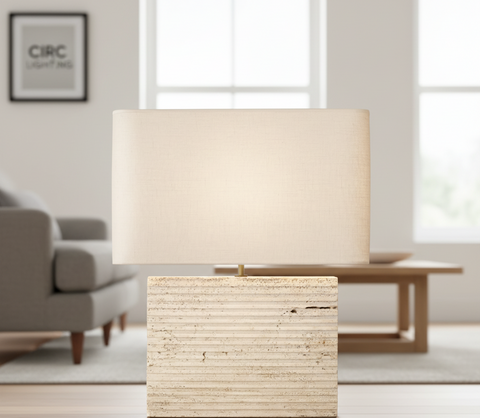 Tallado Classico Travertine Wide Rectangular Table Lamp