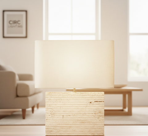 Tallado Tiziano Travertine Wide Rectangular Table Lamp