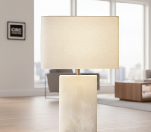 Tallado Alabaster Rectangular Table Lamp