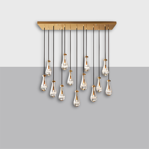 54" Rain Rectangular Chandelier  – Glass Drop & Brass