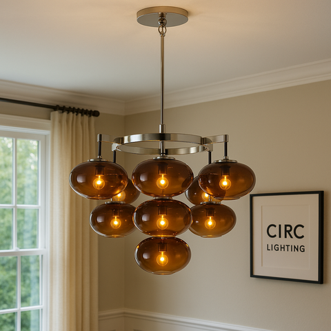 Cabrette Amber Glass Round Chandelier 36"