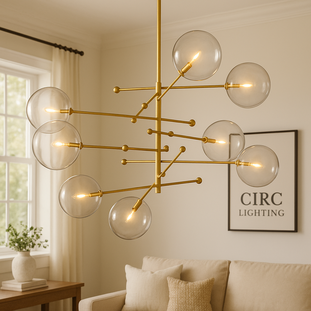 Glass Globe Mobile Eight-Arm Chandelier 79"