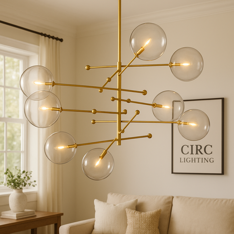 Glass Globe Mobile Eight-Arm Chandelier 79"