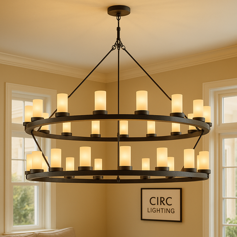 Ondra Round 2-Tier Milk Glass Chandelier 60"