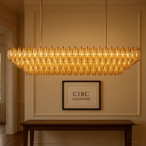 Chiara Smoke Glass Tiered Rectangular Chandelier 74"