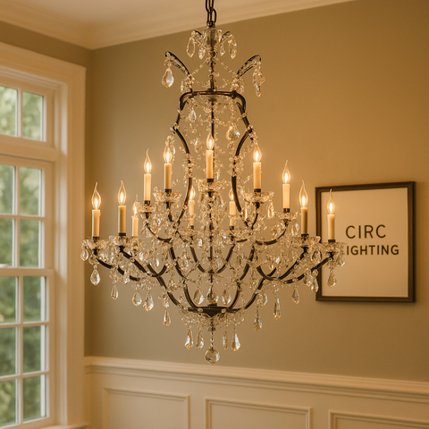 19th C. Rococo Iron & Crystal Round Chandelier 40"