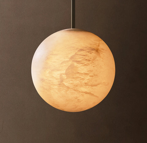 Hand-Carved Alabaster Globe Pendant – Luxury Stone Light