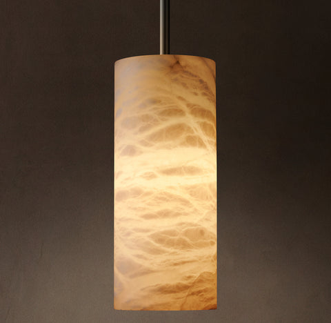 Hand-Carved Alabaster Cylinder Pendant – Luxury Stone Light