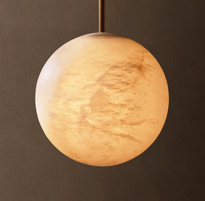 Hand-Carved Alabaster Globe Pendant – Luxury Stone Light