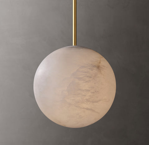 Hand-Carved Alabaster Globe Pendant – Luxury Stone Light