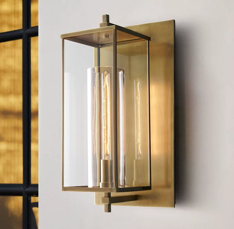 Devaux Grand Square Sconce | Luxury Brass and Crystal Wall Light