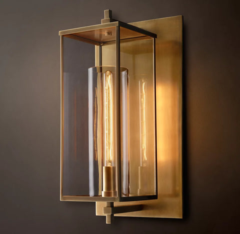Devaux Grand Square Sconce | Luxury Brass and Crystal Wall Light