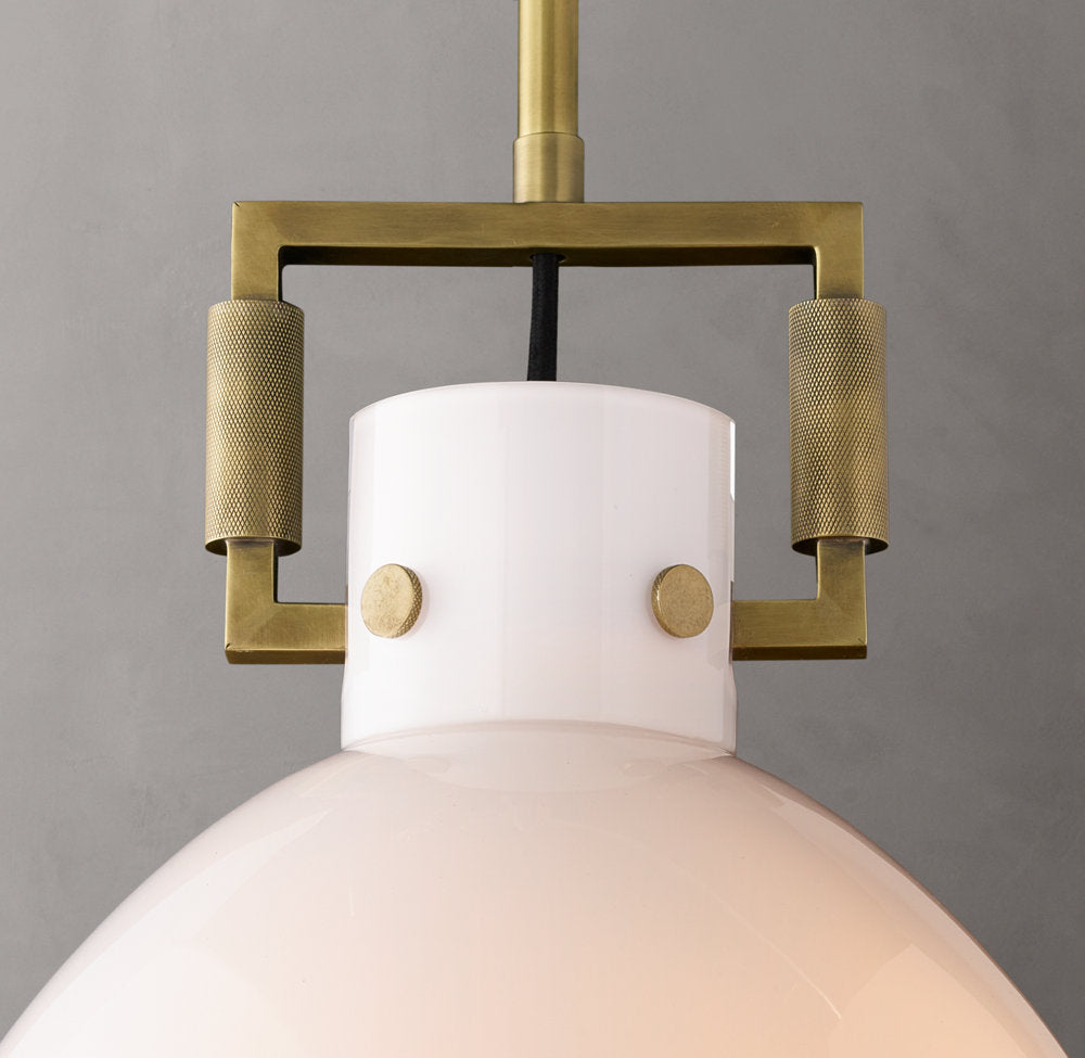 Machinist Milk Glass Cloche Pendant – Brass & Nickel
