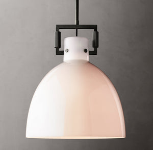 Machinist Milk Glass Cloche Pendant – Brass & Nickel
